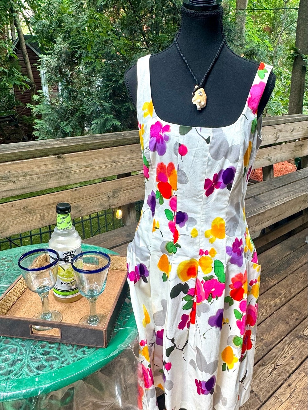 Ralph Lauren White Midi Dress with Bright Floral Print